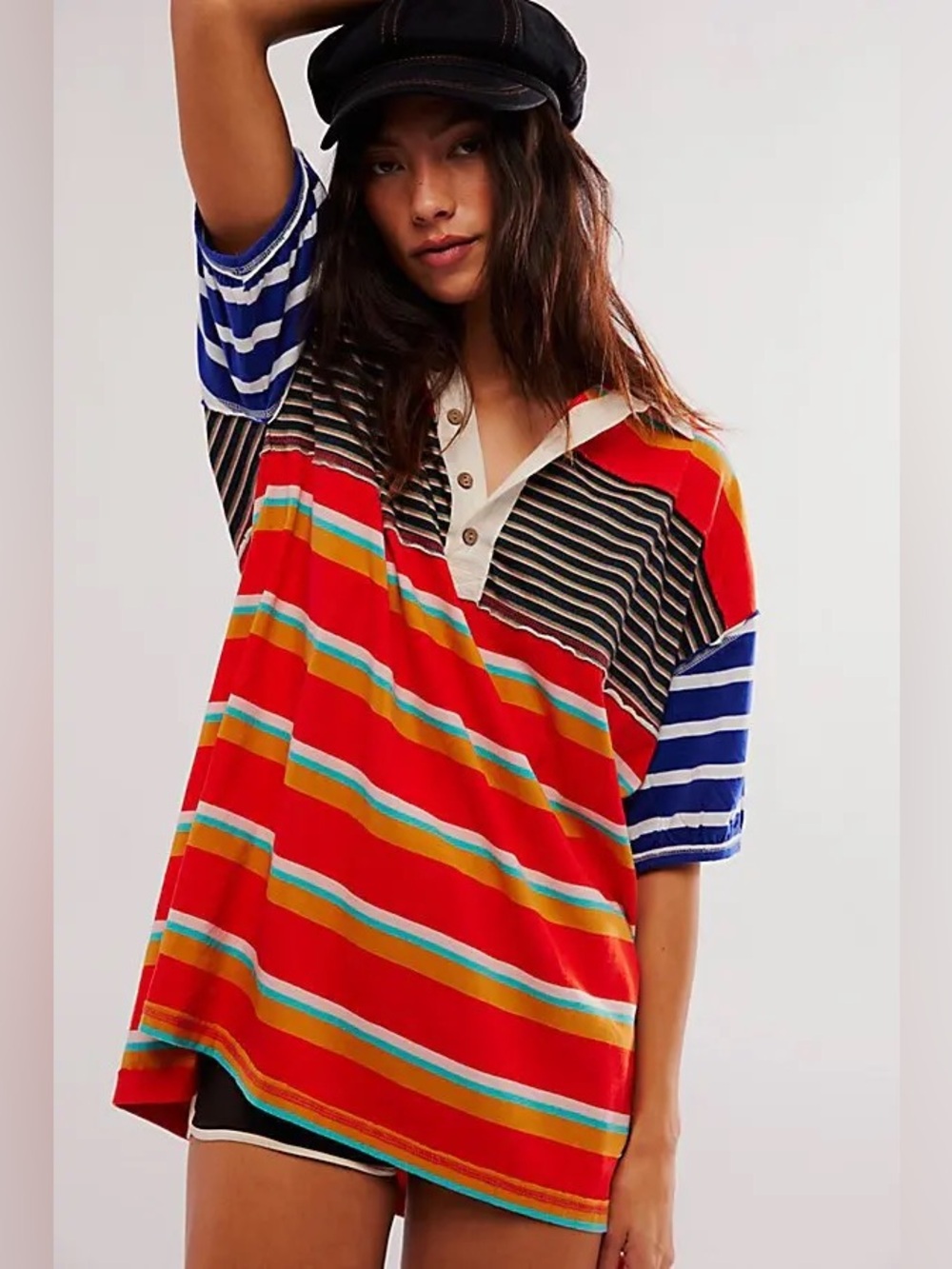 Free People We The Free Red Hot Summer Tee XS Oversized Striped Top